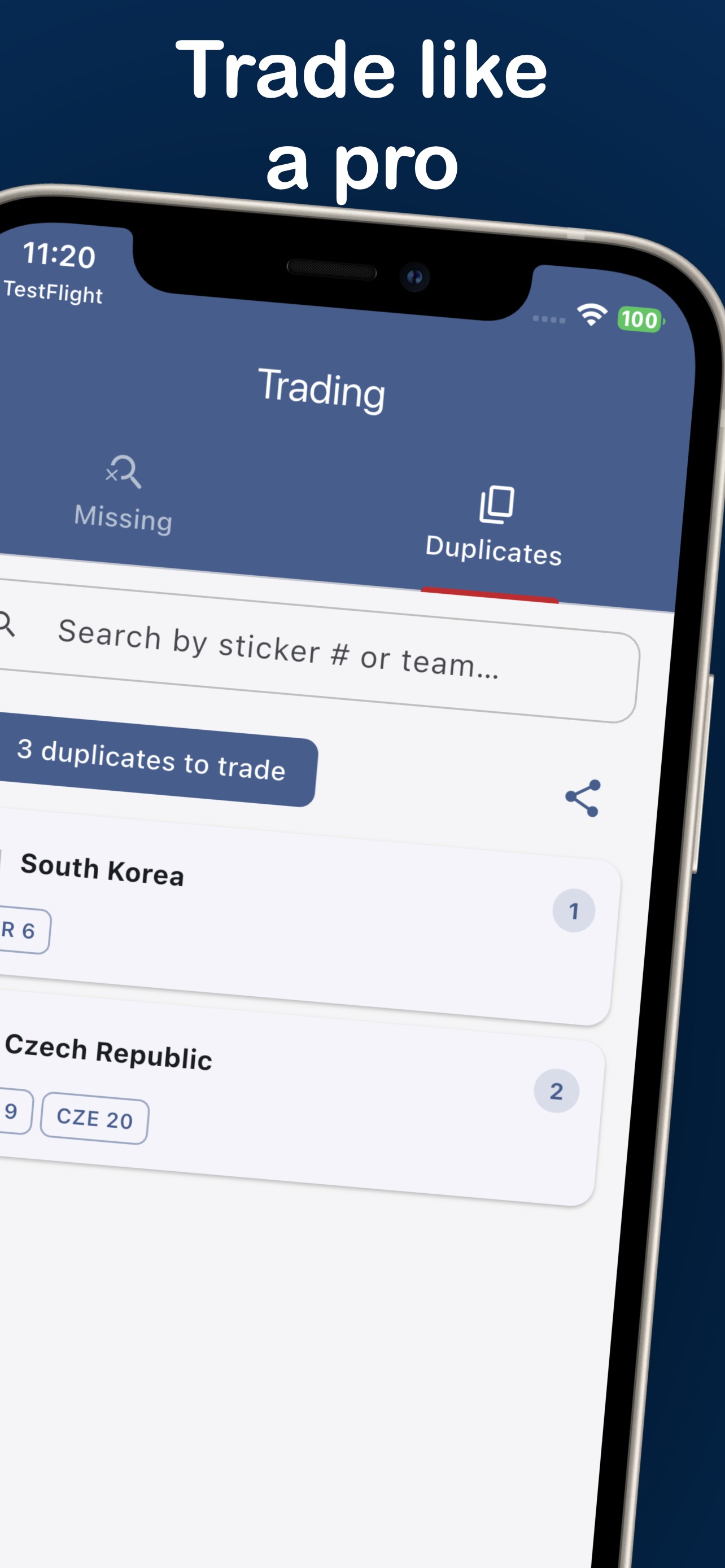 Trading list screen
