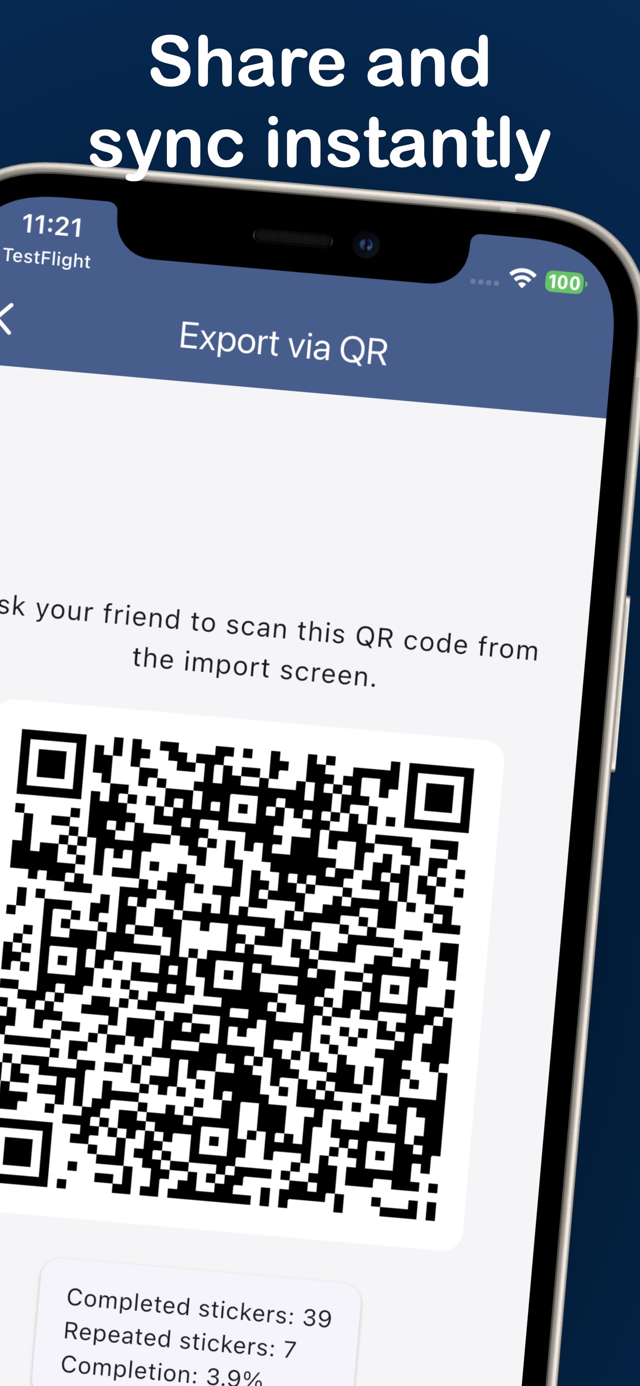 QR code transfer screen